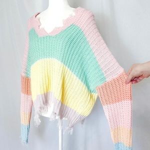 Miracle • Block Color Pastel Distressed Oversized Knit Sweater